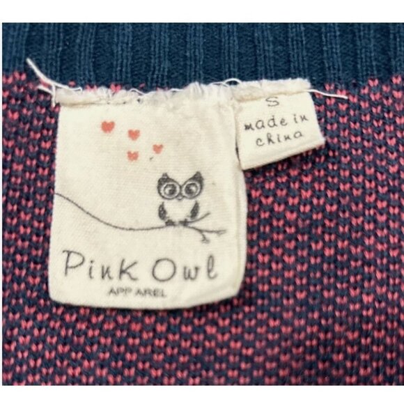 Pink Owl Navy Aztec Reindeer Fringe Open Front Cardigan Sweater Size Small - Picture 4 of 5